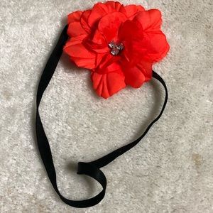 Orange flower and rhinestone headband